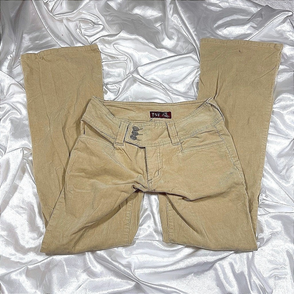 y2k vintage Corduroy Pants Tan Beige Bootcut Low Rise 3-Button Y&F 7/8